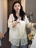 Stylish Women's Chinese-Style Vest & Lace V-Neck Long Sleeve Blouse Set