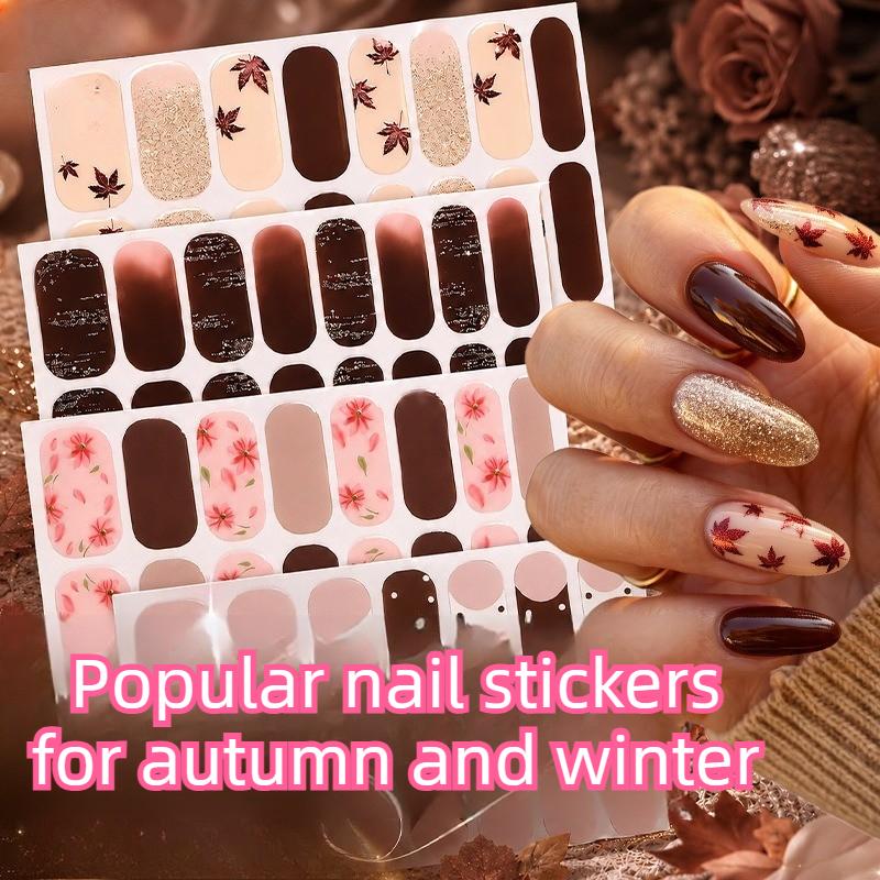 New Maple Leaf Pink Hot Stamped Gold Nail Stickers 3D Ombre Grass Fresh Style Nail Stickers