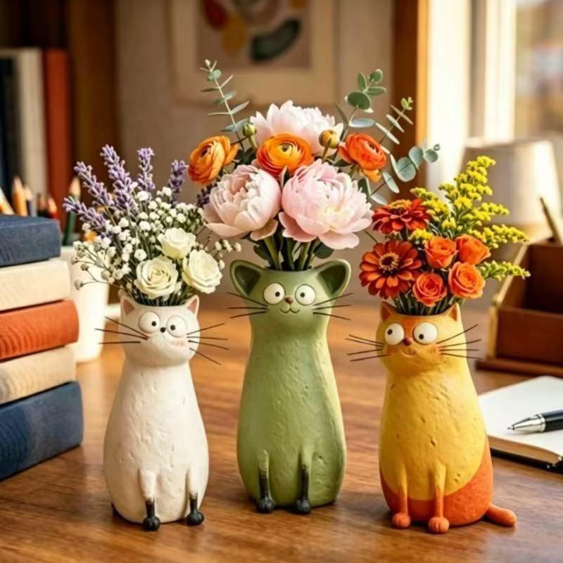 Cross-Border Creative Cat Flower Vase: Fun Eccentric Resin Ornament for Living Room Desktop.