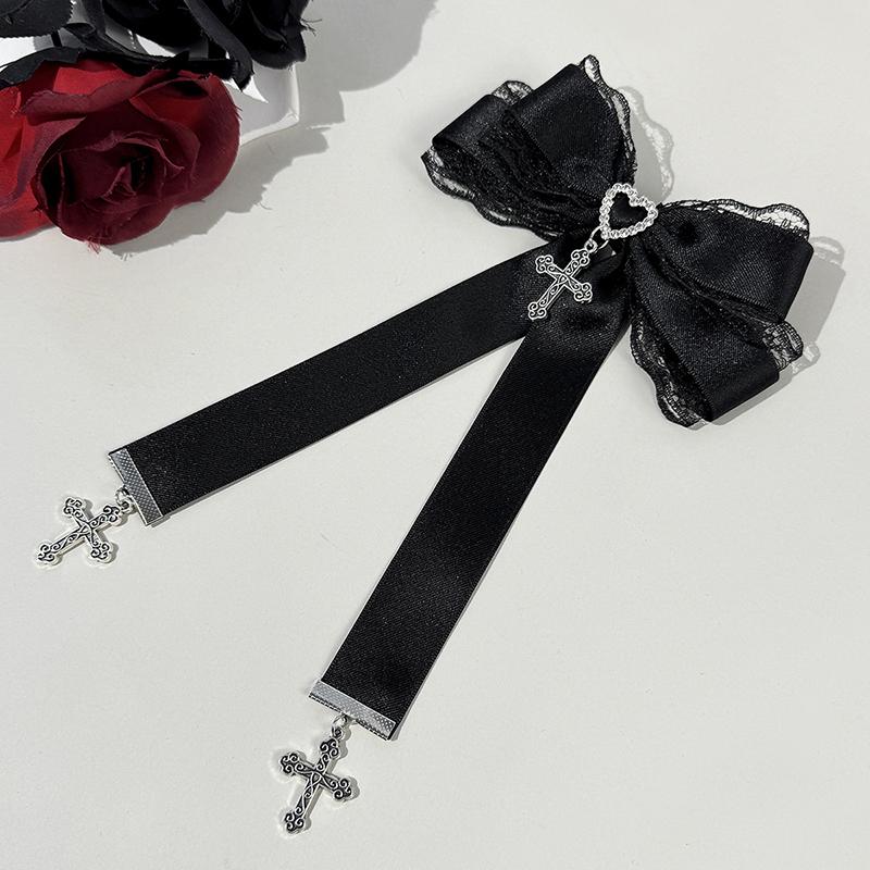 Gothic Lolita Style Hair Clip Black Ribbon Bow Fashionable Hair Clips