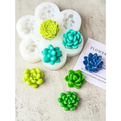 7 Pièces Moule à Bougie Fleurs Succulentes 3D Cactus Lotus Rose Savon Plâtre Artisanat Moule DIY Chocolat Fudge Pâtisserie Gâteau Moule en Silicone