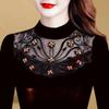 Maglietta a maniche lunghe in pizzo nero da donna autunno inverno, taglie forti, parte superiore interna