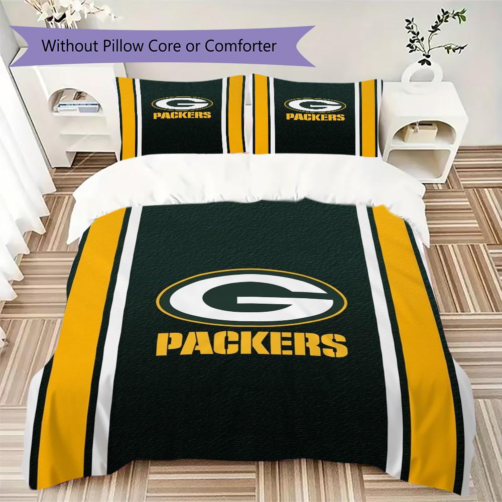 Green Bay Packers Muster Bettwäsche Steppdecken-Set Bettbezug Kissenbezug Heimdekoration Geburtstagsgeschenk (1*Bettbezug + 2*Kissenbezug ohne Füllung)