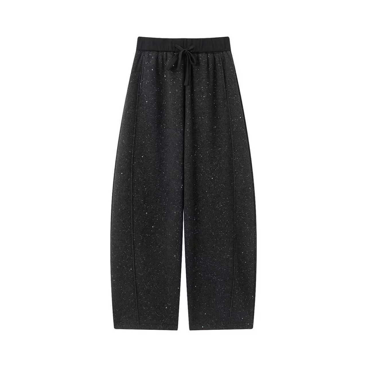 

Women s Fleece-Lined Elastic Waist Wide-Leg Pants: Shiny, Loose, Slimming, Curved-Leg Winter Style Large чёрный