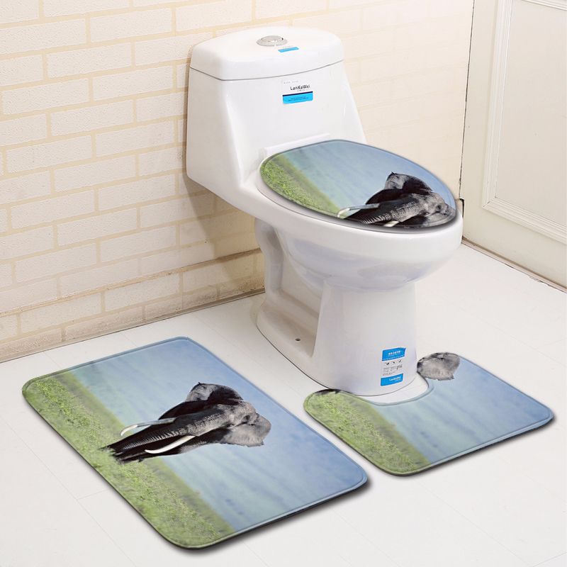 3D Elephant Bathroom Toilet Three-Piece Floor Mat Door Mat Bathroom Carpet