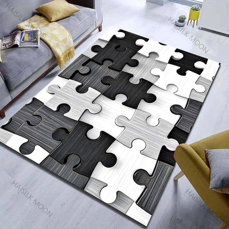 

Черно-белый принт с пазлами, ковер для гостиной, спальни, прикроватный, для дивана, напольный мат, современный домашний декор, коврик для подарков 40x60cm (16x24in)