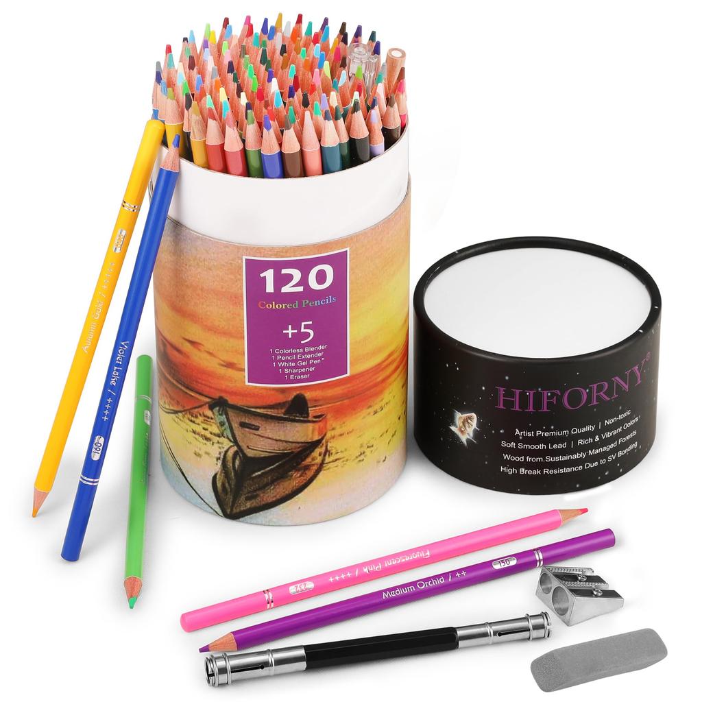HIFORNY 125 Colored Pencil Set for Adult Coloring 120 Colored Pencils with Soft Drawing Pencil Art Craft Supplies for and Kids Books, Extras, Artist's