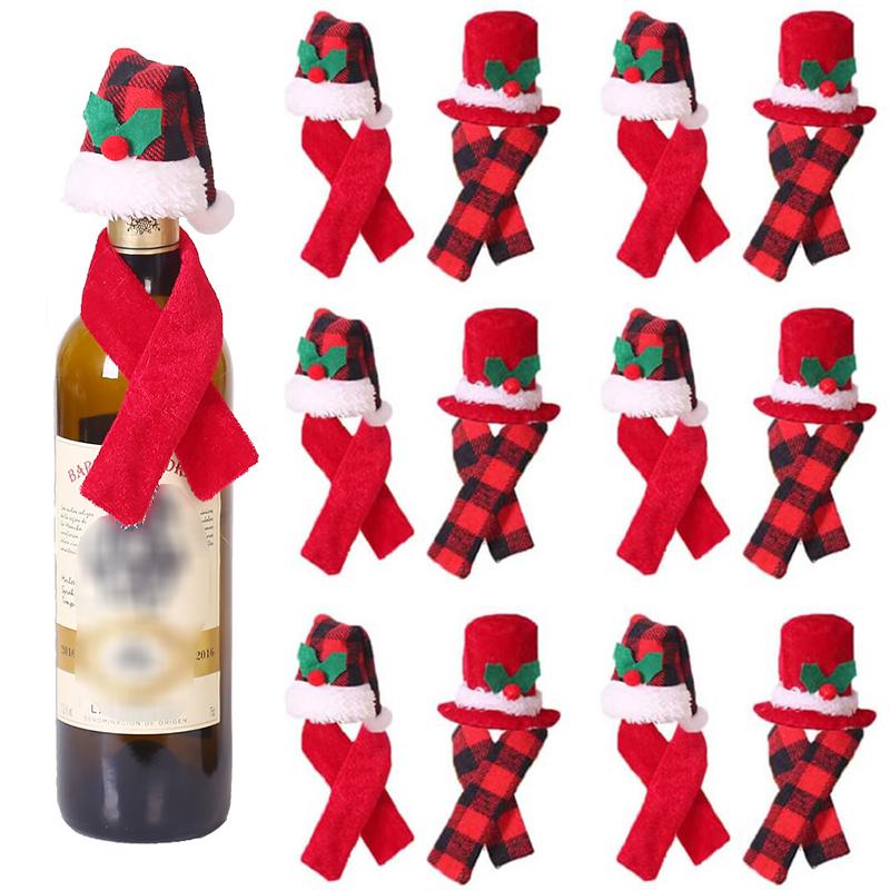 

10/20 шт. Рождественская крышка для бутылки вина, мини-рождественские шапки Санты и клетчатый шарф, сумки для бутылок вина, свитера для подарка, свадебного праздничного украшения