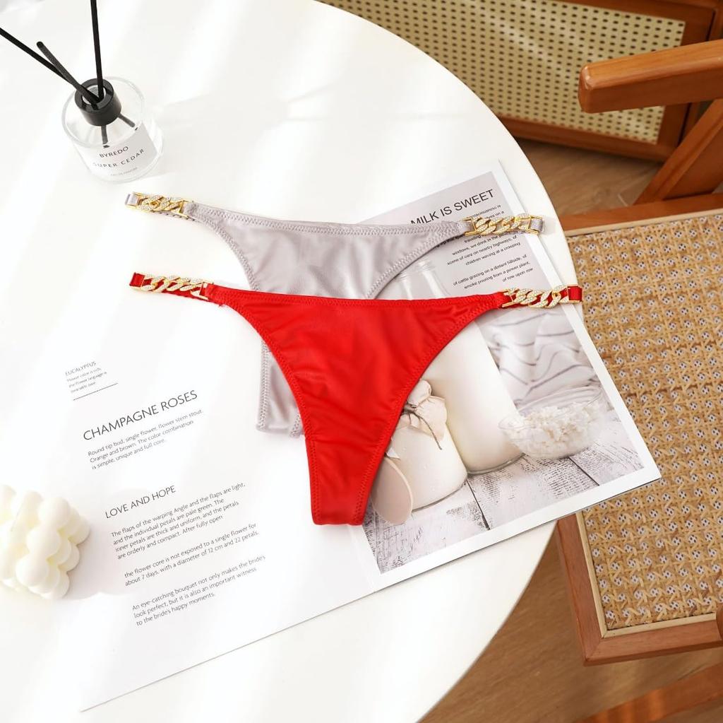 NICE SELECTION Panties with Sexy Satin Crotchless Women's T-Back Chains, Lingerie, (L, WHITE)