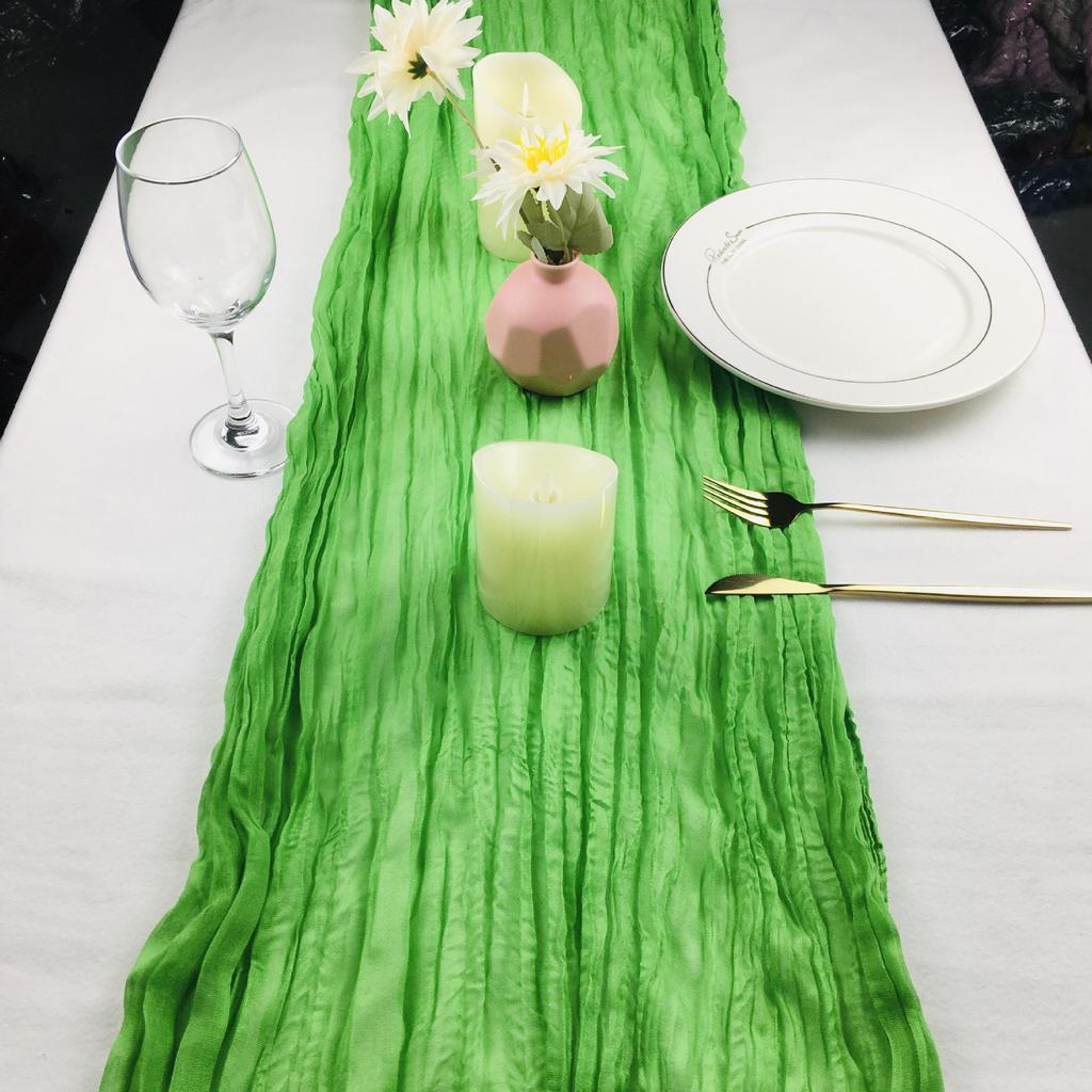 Bohemian Crinkled Cheesecloth Table Runner - Bali Yarn Style for Weddings and Parties