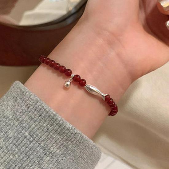 S925 Sterling Silver Red Agate & Imitation Pearl Layered Necklace for Women - Perfect for Christmas & New Year