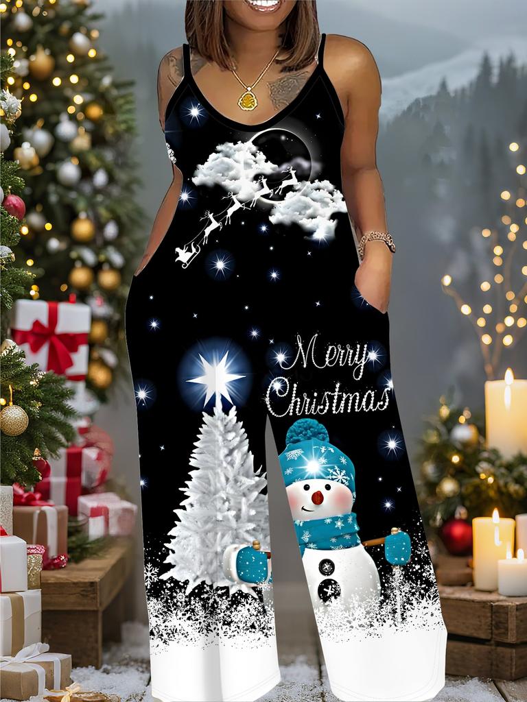Women's Fashion Jumpsuit, Plus Size Clothing Daily Casual Fashion Wear, Graphic Christmas Printing Design, Party Parties, Christmas Clothing