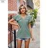 DX~~Summer New Solid Color Double Sleeve V-Neck Loose Short Sleeve T-shirt Top