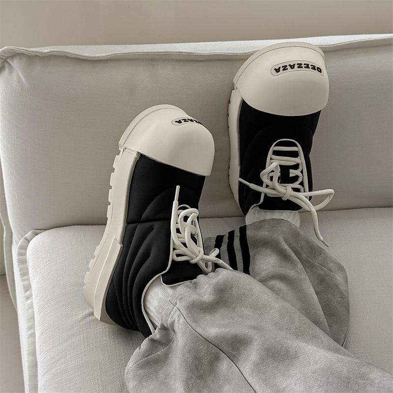 Fashion Trendy Men's Shoes Thick Bottom Height Increasing Style Fashion Street Walking Black and White Casual Shoes Handsome Young