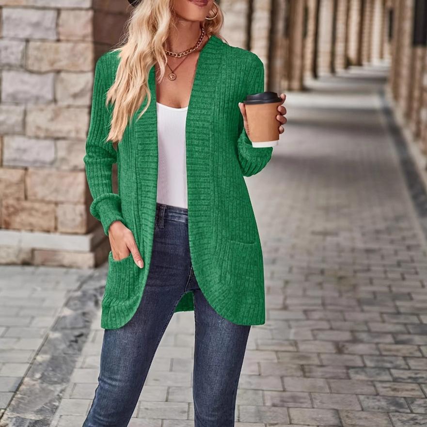 Damen Strickjacke mit langen Ärmeln, V-Ausschnitt, offene Vorderseite, lässiger lockerer Schnitt, Mantel