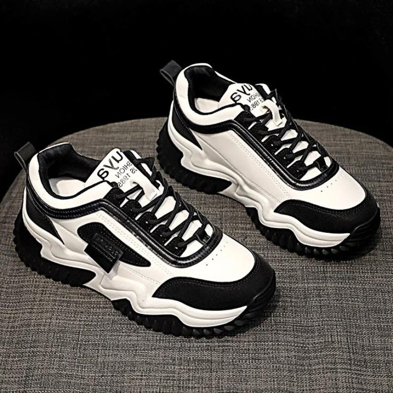 Women Mixed Color Chunky Platform Sneakers Spring Fashion Thick Soled Vulcanized Shoes Woman Lace Up Increase Casual Sports Shoe