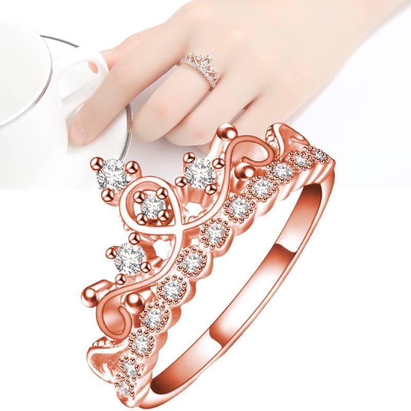 Elegant Rose Gold Plated Korean Crown Ring With Sparkling Gemstones For Women Fashion Jewelry