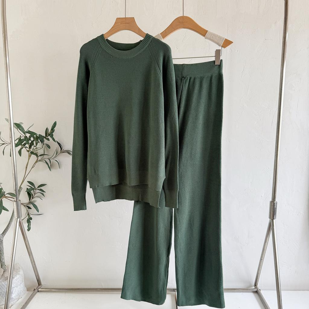 JKASHDK Women's Fashion Casual Spring Autumn Solid Color Print Long Sleeve O-Neck Trousers Pants Suits