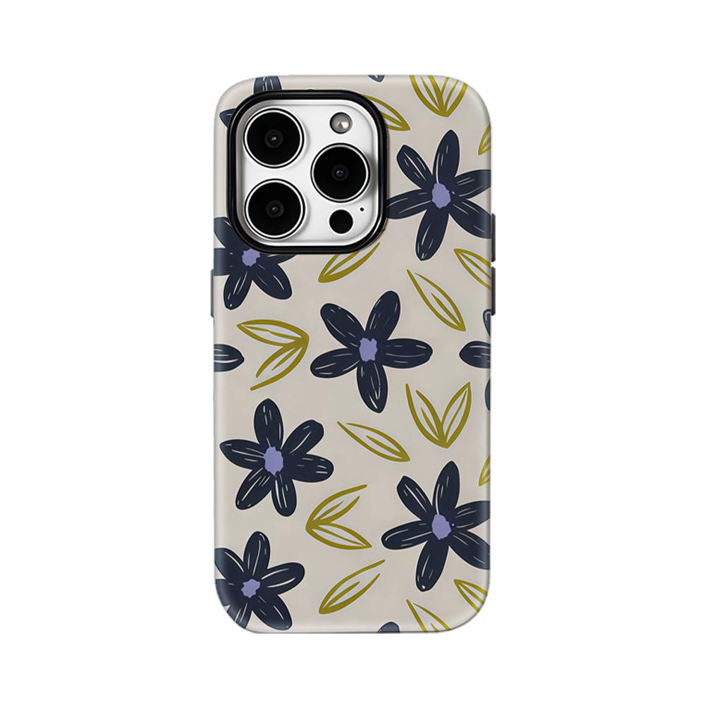 Navy Flower & Olive Leaf Phone Case for IPhone 17AIR 16E 16 15 14 13 12 11 17 Pro Max Plus Double-layer Back Cover