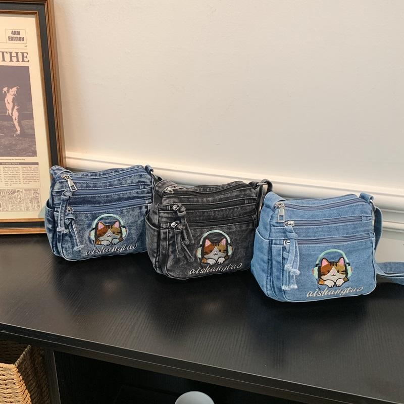 Kätzchen Bestickt Handy Tasche Jeans Tasche Damen Schulter Crossbody Tasche