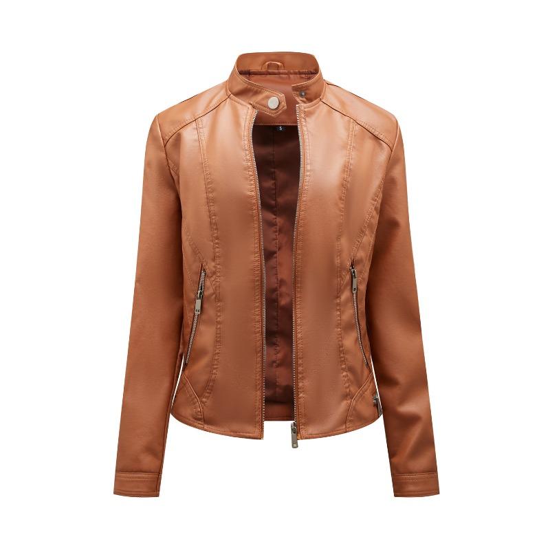 New simple casual leather jacket women's stand-up collar zipper slim locomotive suit short jacket women