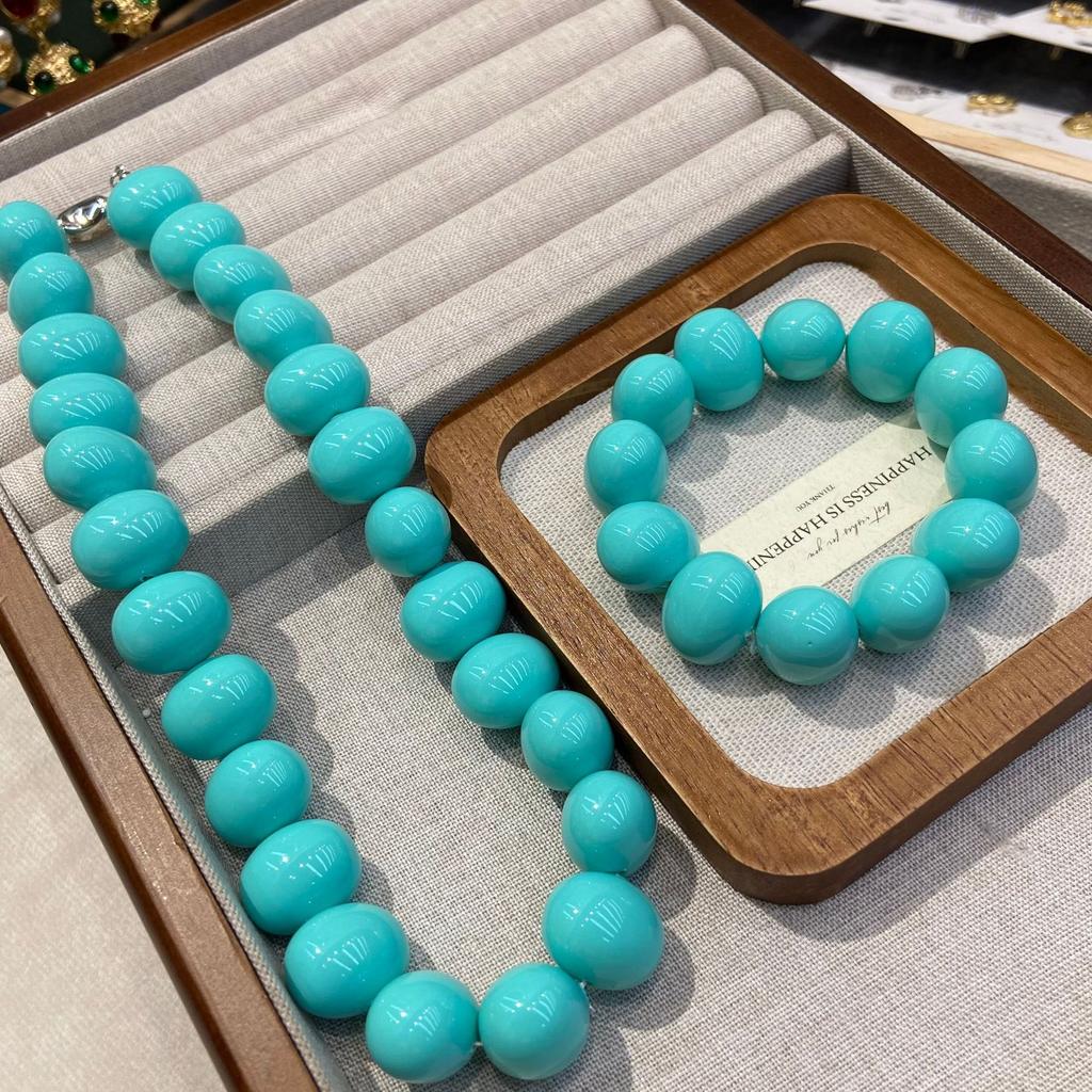 Egg-Shaped 19M Large Granular Blue Shell Beaded Necklace Bracelet National Style Elegant Fashion Women