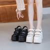 Fashion 11CM  Air Mesh Genuine Leather Breathable Hook Pumps Summer Ankle Boot Mary Jane Platform Sandals Chunky Heels Casual Shoes