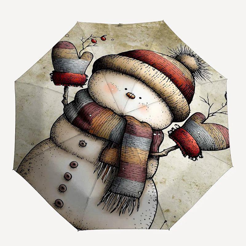 1pc Winter Wonderland Snowman Umbrella, Automatic Open/Closed with Festive Berries Design, Perfect for Fans, Travelers, Daily Use, and Gift Giving.V03