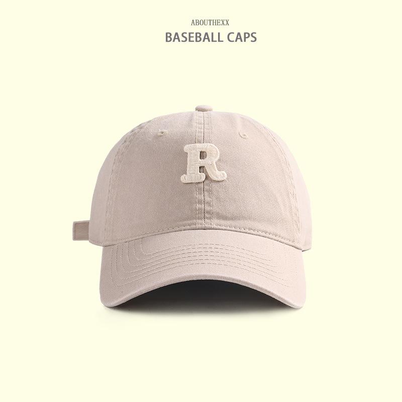Hat Women's New R Embroidered Baseball Cap Japanese Versatile Baseball Cap Men's Ins Korean Style Sports and Casual Curved Brim Hat