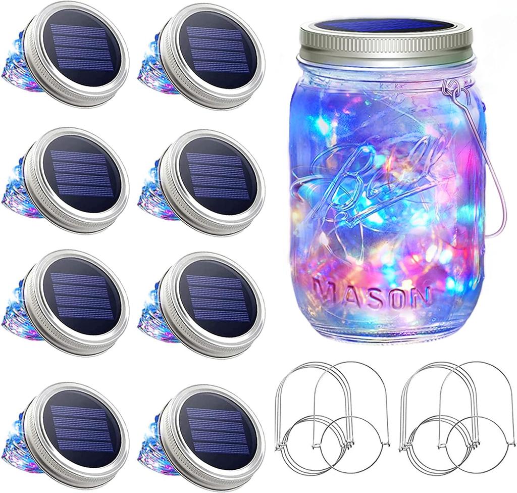 Solar Mason Jar Lights 8 Pack 30 LEDS Waterproof Fairy Firefly Jar Lids String Light for Patio Yard Garden Decor Lamp (NO JARS)