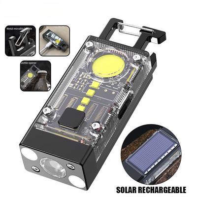 Mini EDC Güneş Enerjili LED El Feneri Çok Fonksiyonlu Anahtarlık Meşale USB Şarjlı COB Kamp Feneri Güçlü Manyetikli Projektör