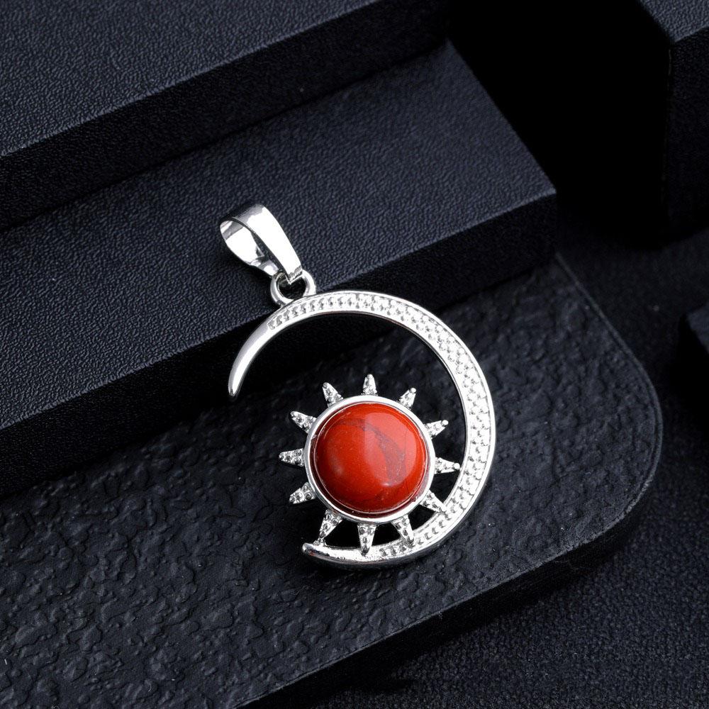 Sun and Moon Design Women's Pendant Necklace with natural Stone Boho Style Beach Vocation Jewelry Gift Moon Sun Necklace Occult