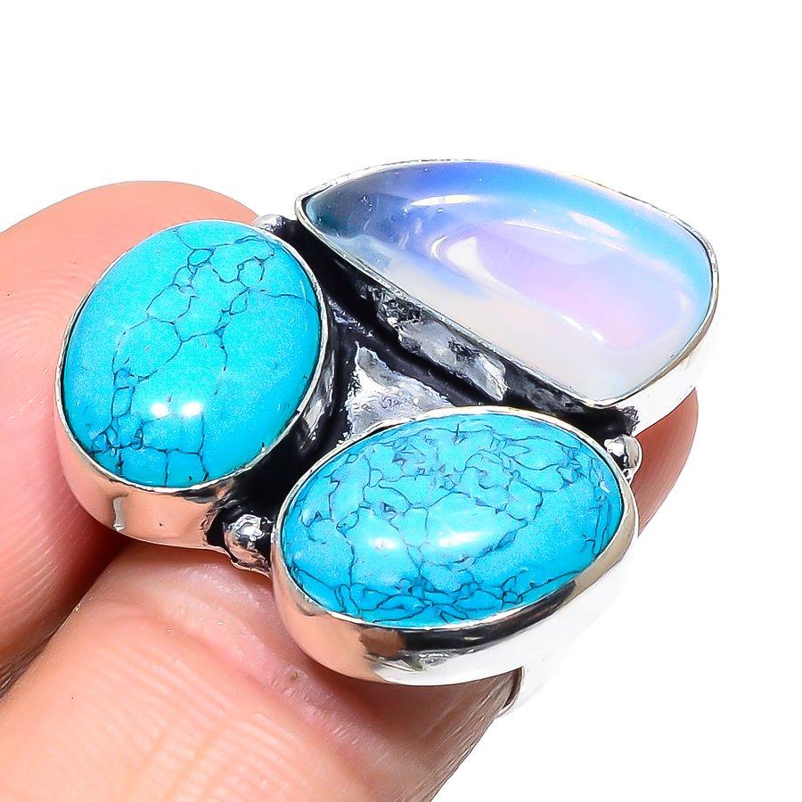 

Кольцо из стерлингового серебра 925 пробы с натуральной бирюзой Santa Rosa и опалитом S.6.5 Y5o33