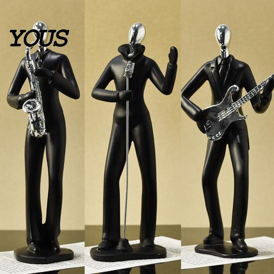 High-end Textured Decor Minimalist Black Resin Figurines, Modern Abstract Musician & Golfer Statues, Luxury Home Light Accents for Living Room