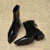 Fashion Autumn Patent Leather Women Ankle Boots Thick Heels Ladies Shoes Fashion Pointed Toe Comfortable Short Botas De Mujer