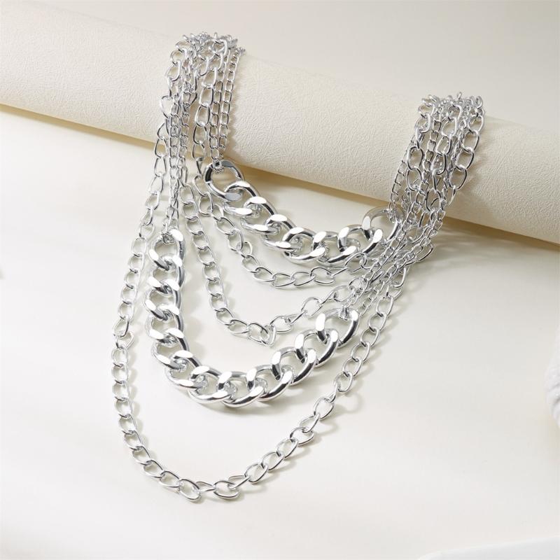 Exaggerated Thick Alloy Chain Necklace Modern Punk Style Layering Jewelry For Women Party Wear Comfortable