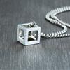 3D Square Pendant Necklaces for Men Boys,Hollow Geometry Stainless Steel Pendant Collars,Trendy Male Jewelry Gifts