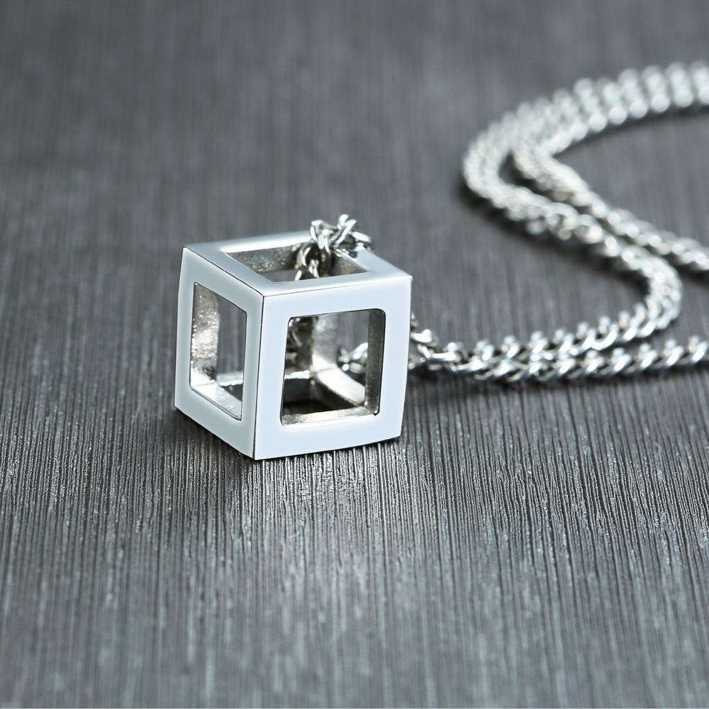 3D Square Pendant Necklaces for Men Boys,Hollow Geometry Stainless Steel Pendant Collars,Trendy Male Jewelry Gifts
