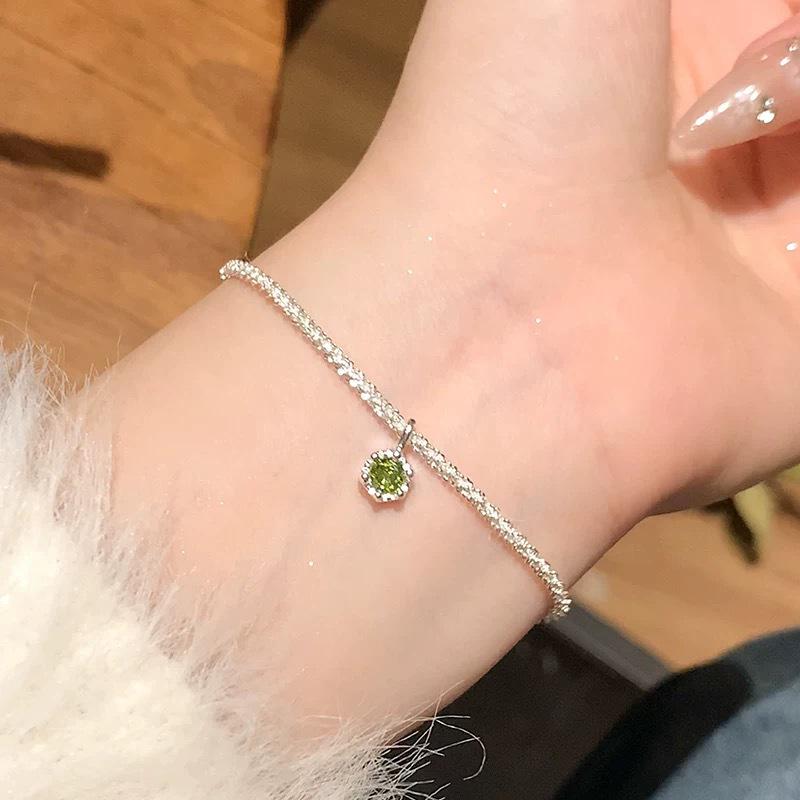 Silver Gypsophila Sparkling Green Diamond Beaded Bracelet - Simple & Elegant Women s Jewelry Design