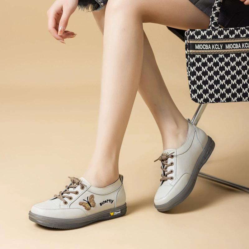 GKTINOO Women Sneakers 2025 Spring New Genuine Leather Loafers Women Casual Lace-up Women's Nurse Shoes Big Size