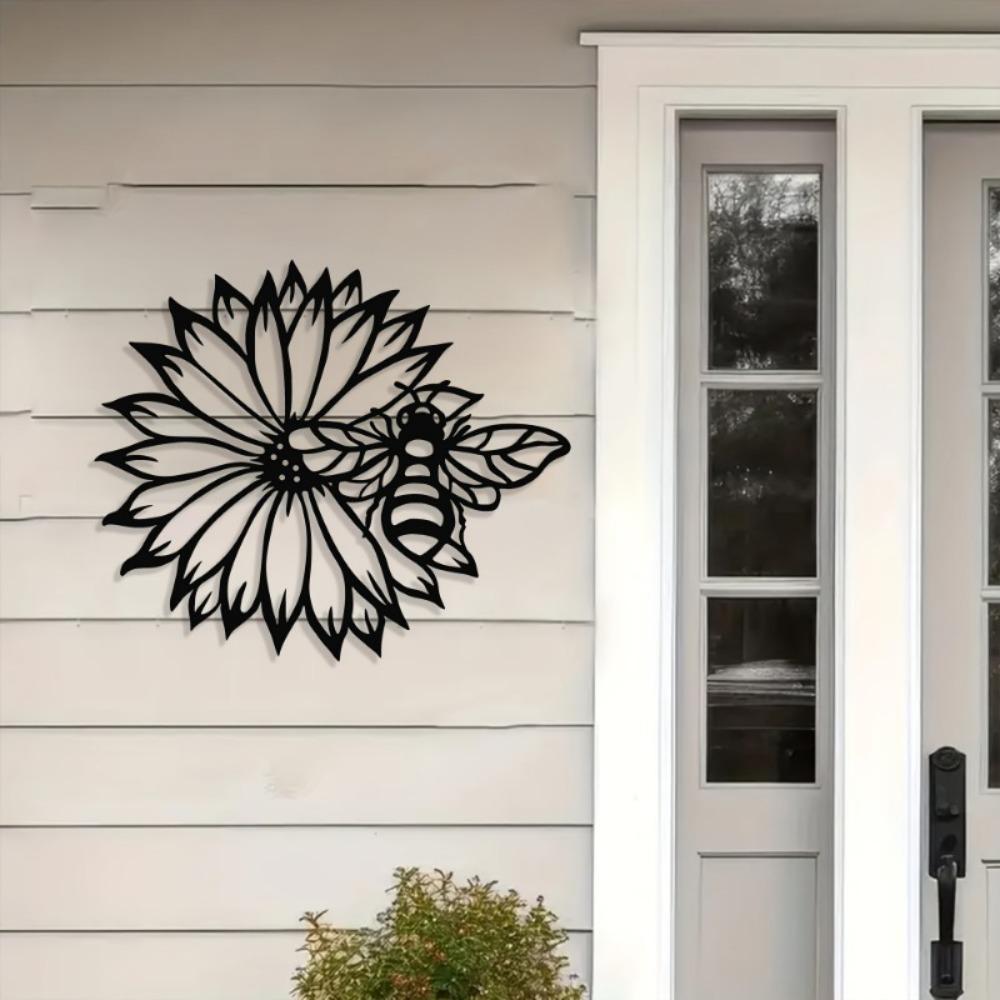 Modern Black Wrought Iron Sunflower Wall Art, Hummingbird Butterfly Bee Metal Sculpture for Living Room Bedroom Bathroom Office Decor