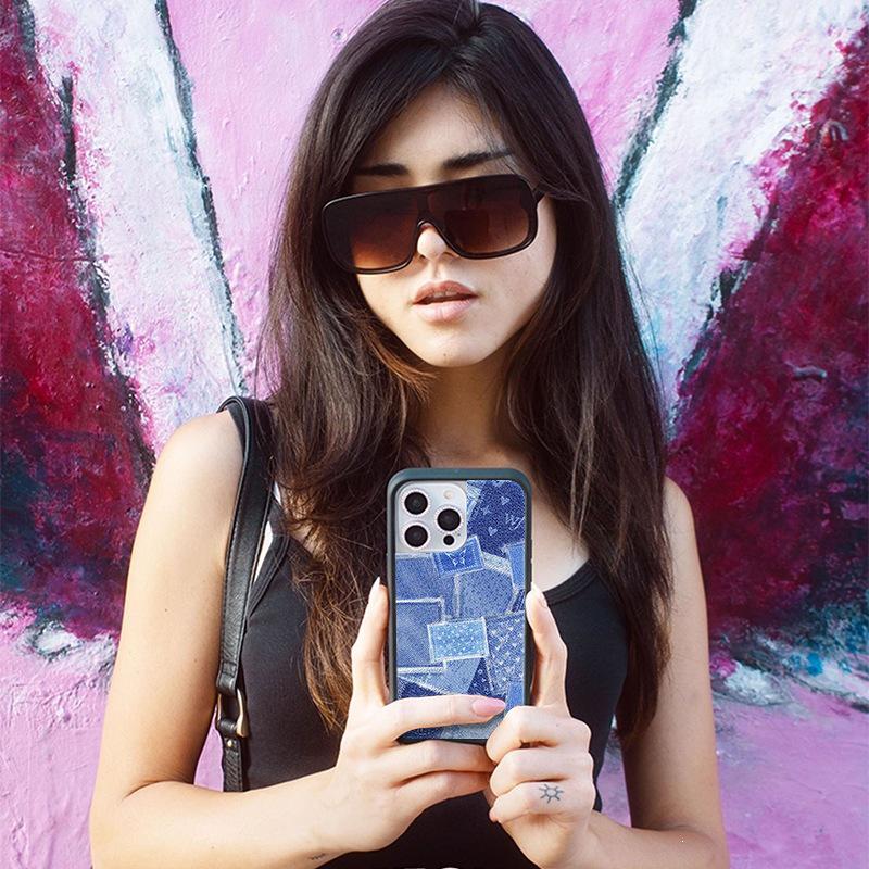 WildFlow Blue Denim Phone Case for iPhone 17/16 Pro Max/15 Plus - Protective Cover