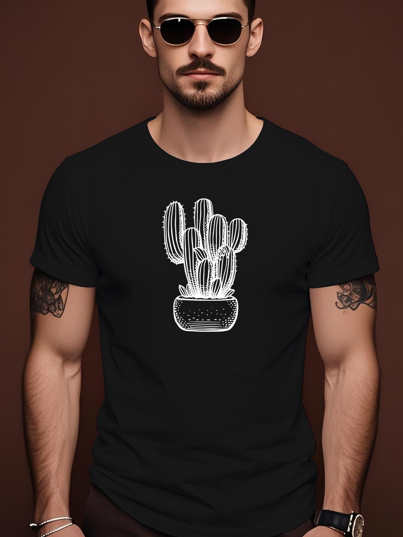 Short Sleeve Tshirt with Hand-Drawn Cactus Potted Plant G... L