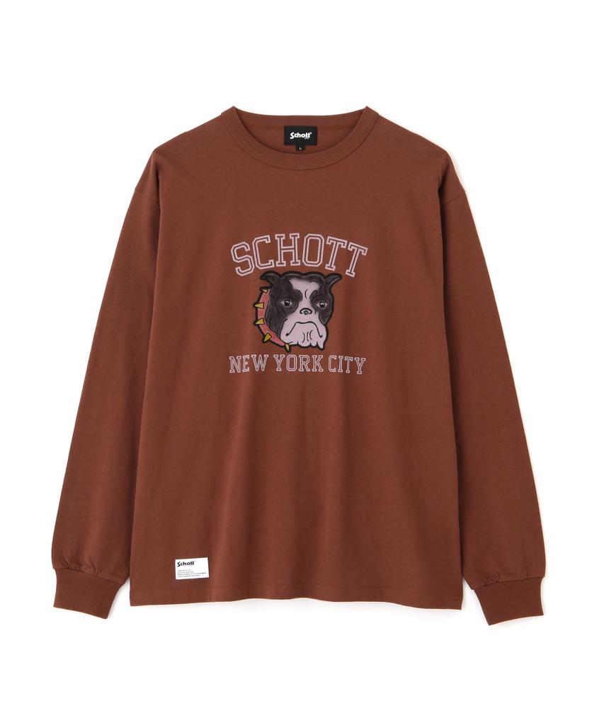Schott Color Flocky Bulldog Long Sleeve T-Shirt, Men's, Size XL, 050, Brown, 782-4230013