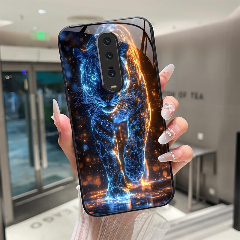Cute Cartoon Cats Flower Case For Xiaomi Mi 9T Redmi K20 Pro Poco F2 Tempered Glass Phone Case Protective Back Cover Hard Shell