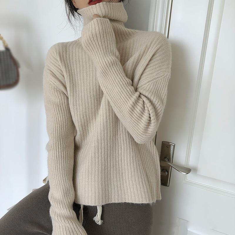 Hirsionsan Pulover cu mânecă lungă, simplu, tricotat, pentru femei, toamnă, elegantă, la modă, pulover de bază, pentru femei, ocazional, cu gât roscat, pulover moi, solid