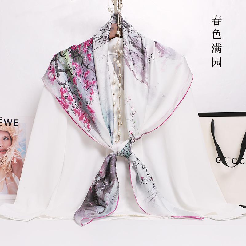 Hot Design 110*110cm 100% Silk Big Square Silk Scarves Fashion Floral Printed Shawl Sale Women Genuine Natural Silk Scarf Shawl