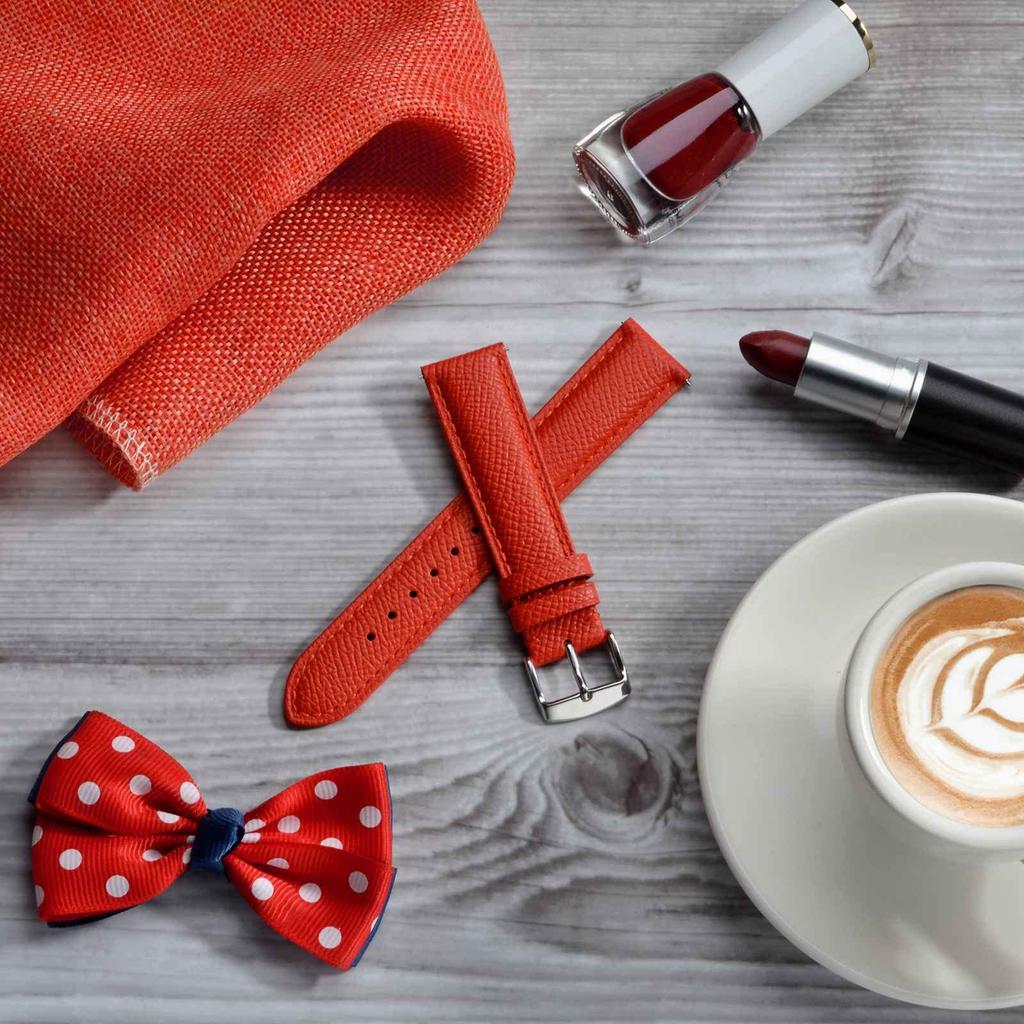 BISONSTRAP 18mm Calf Leather Watch Strap, Quick Release Double-Sided Genuine Leather, Business Style, RedGold Buckle