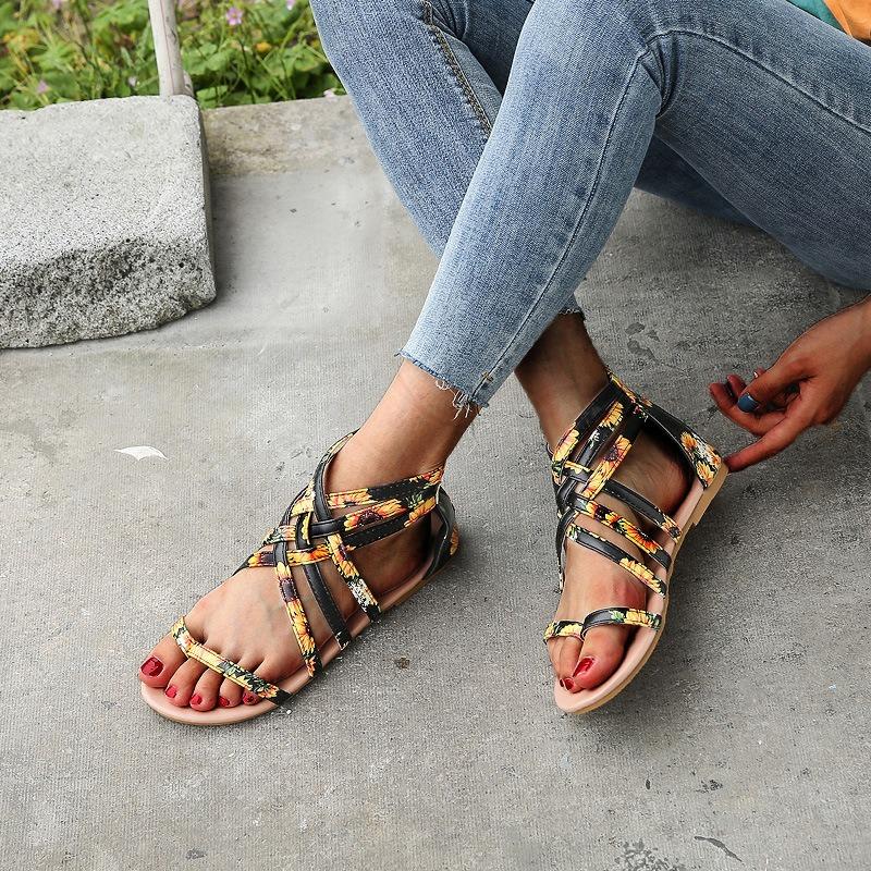 Summer wish large size flat sandals women's leopard print hollow women's sandals