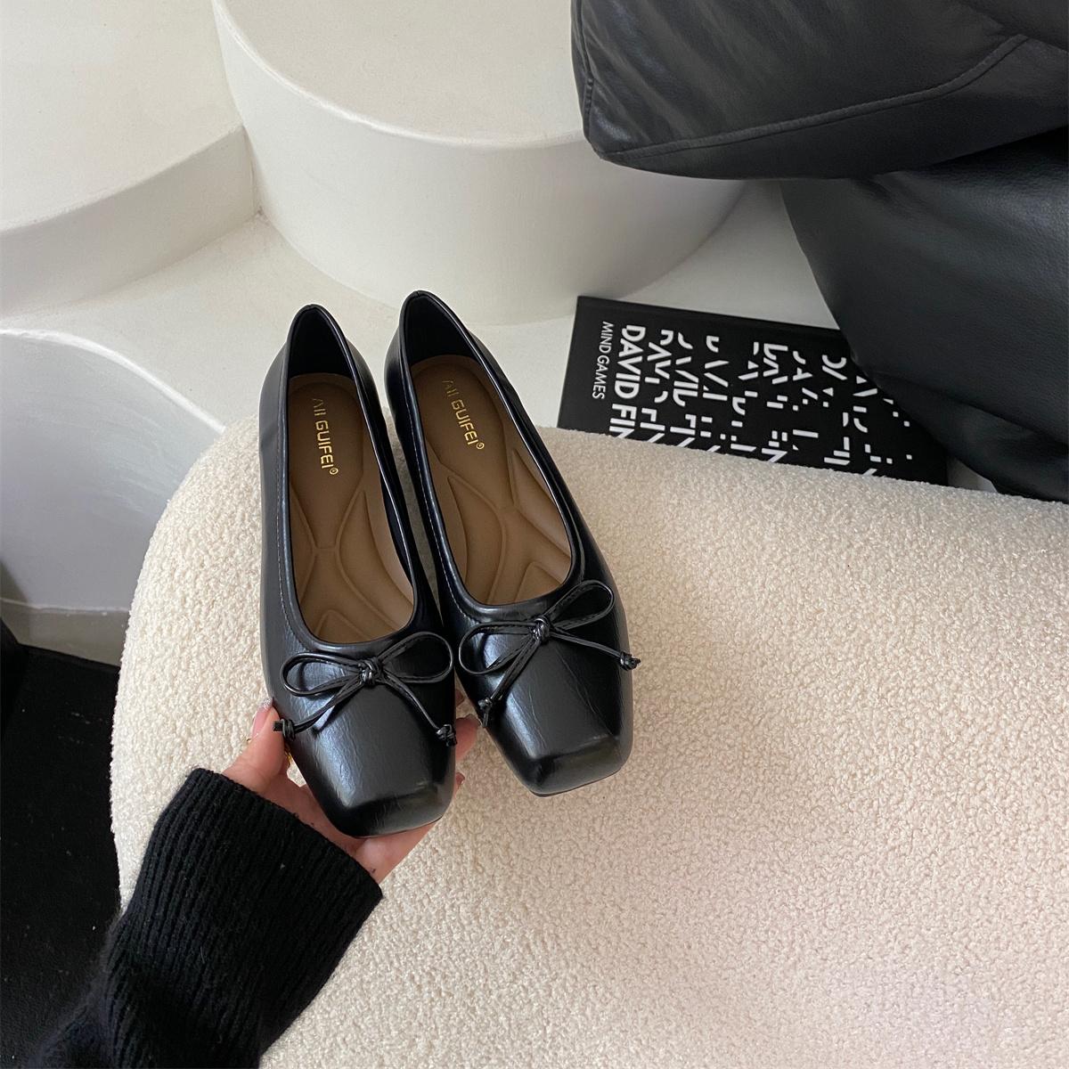 

Туфли феи, женские, весна 2025, новые, с бантом, квадратный носок, плоская подошва, серебристые, с открытым верхом, туфли-бини 35 чёрный